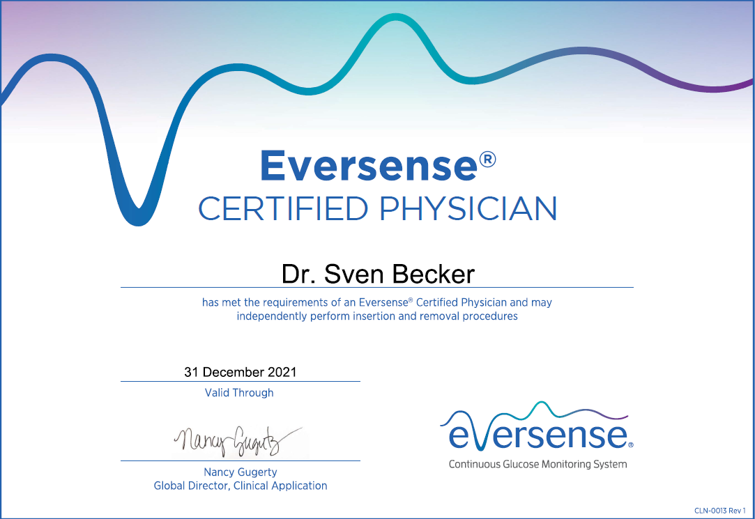 Eversense Certified Physician Certificate
